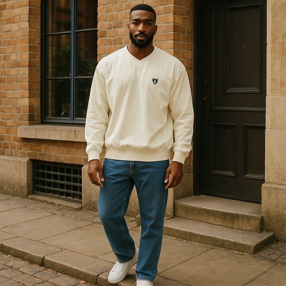 Vintage Mens L  PCC Embroidered White Pullover Windbreaker V-Neck Sweatshirt